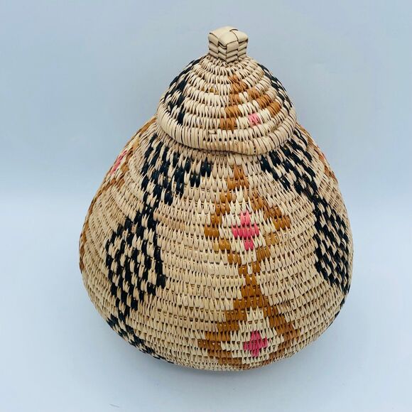 Authentic Traditional South African Hand Woven ZULU Ukhamba Basket w. Lid 10" - Picture 2 of 12